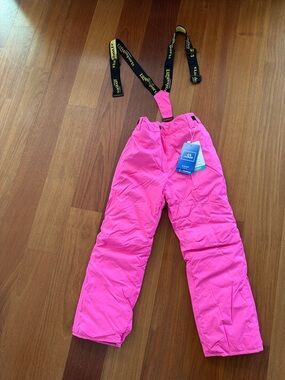 Lange Kids Bright Pink Snow Pants with Black Adjustable Suspenders